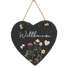 Wandbild Herz 20cm Schiefer - Willkommen