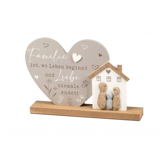 Haus mit Herz und Figuren in Steinoptik 26cm - Familie