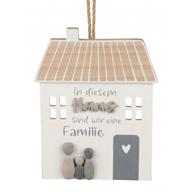 Hänger Haus mit Figuren in Steinopttik 18cm