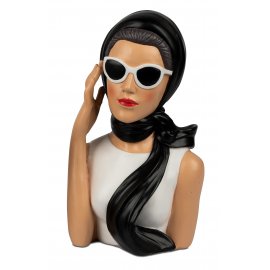 Büste Dame mit Schal 28cm Weiss-Schwarz