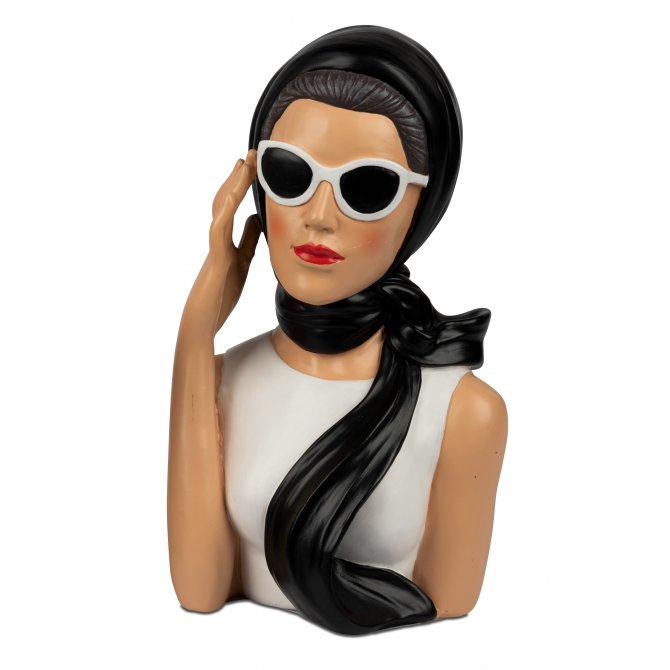 Büste Dame mit Schal 28cm Weiss-Schwarz