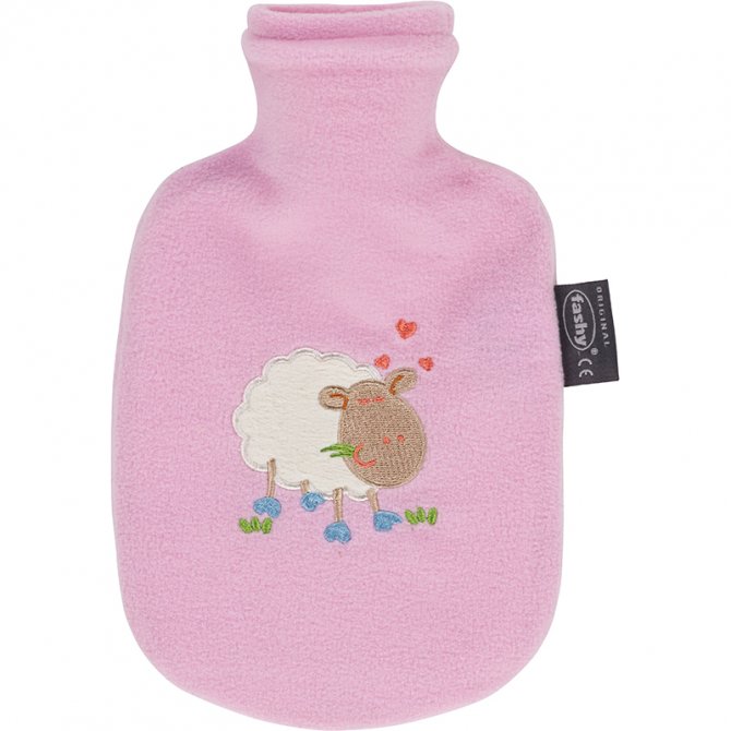 Wärmflsche 0,8l mit Bezug - Schaf rosa