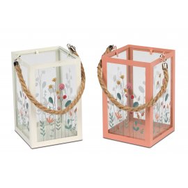 Windlicht 10x16cm Metall mit Blumen