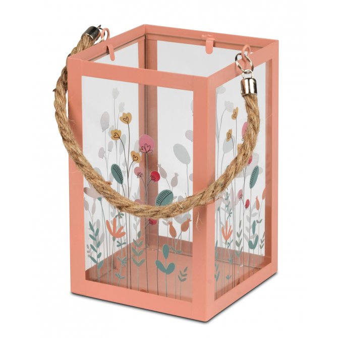 Windlicht 10x16cm Metall mit Blumen