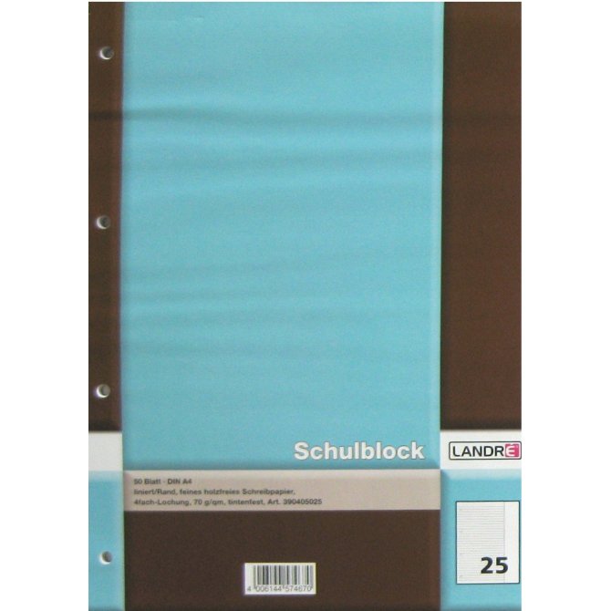 Schulblock 25 liniert, Rand rechts